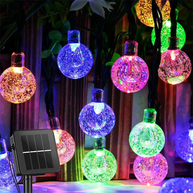 Guirnalda de luces solares para exteriores, luces LED de cristal en forma de globo, impermeables, para jardín, Navidad y decoración exterior.
