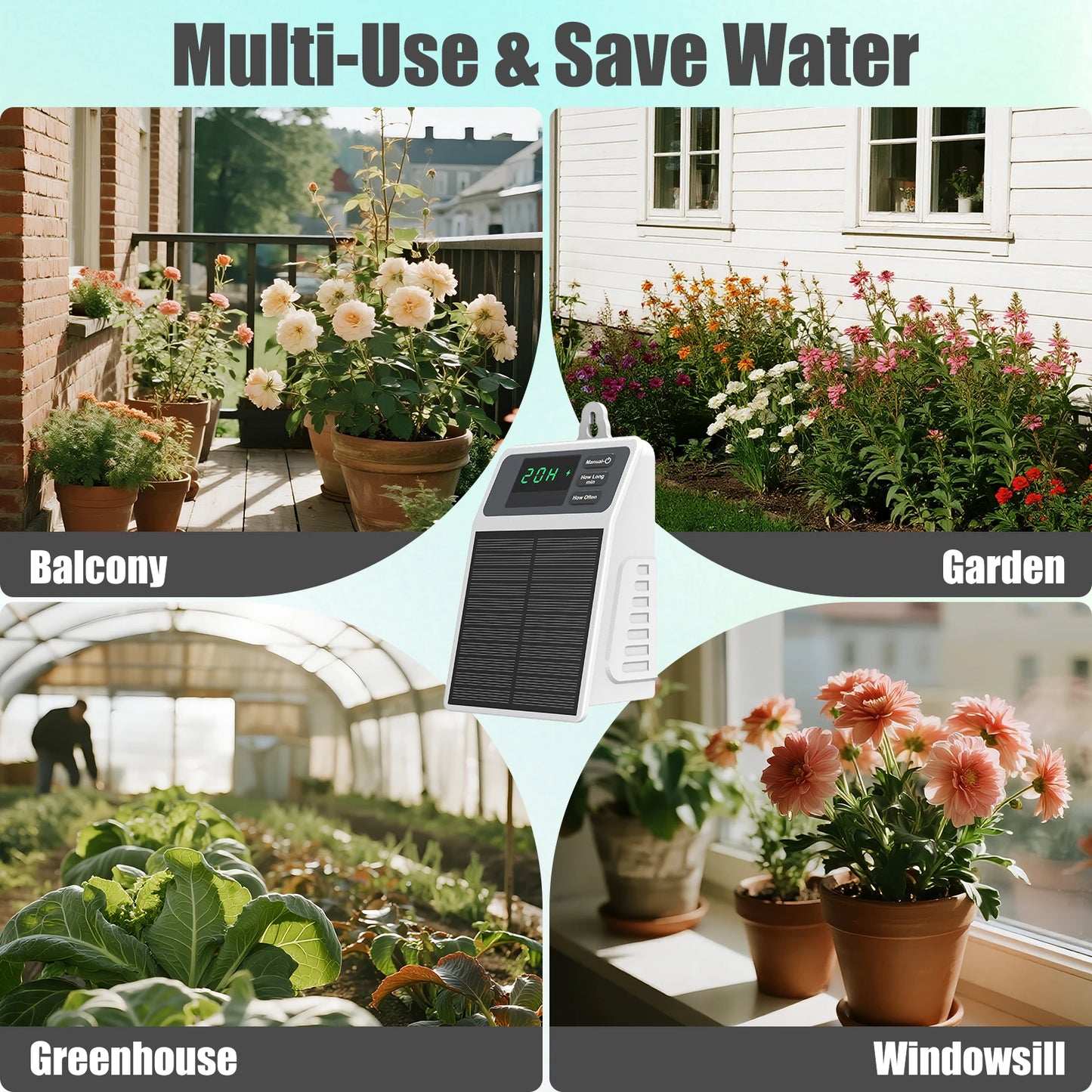 Sistema de riego por goteo solar mejorado. Riego automático de plantas para el hogar, jardín, balcón, invernadero y plantas colgantes.