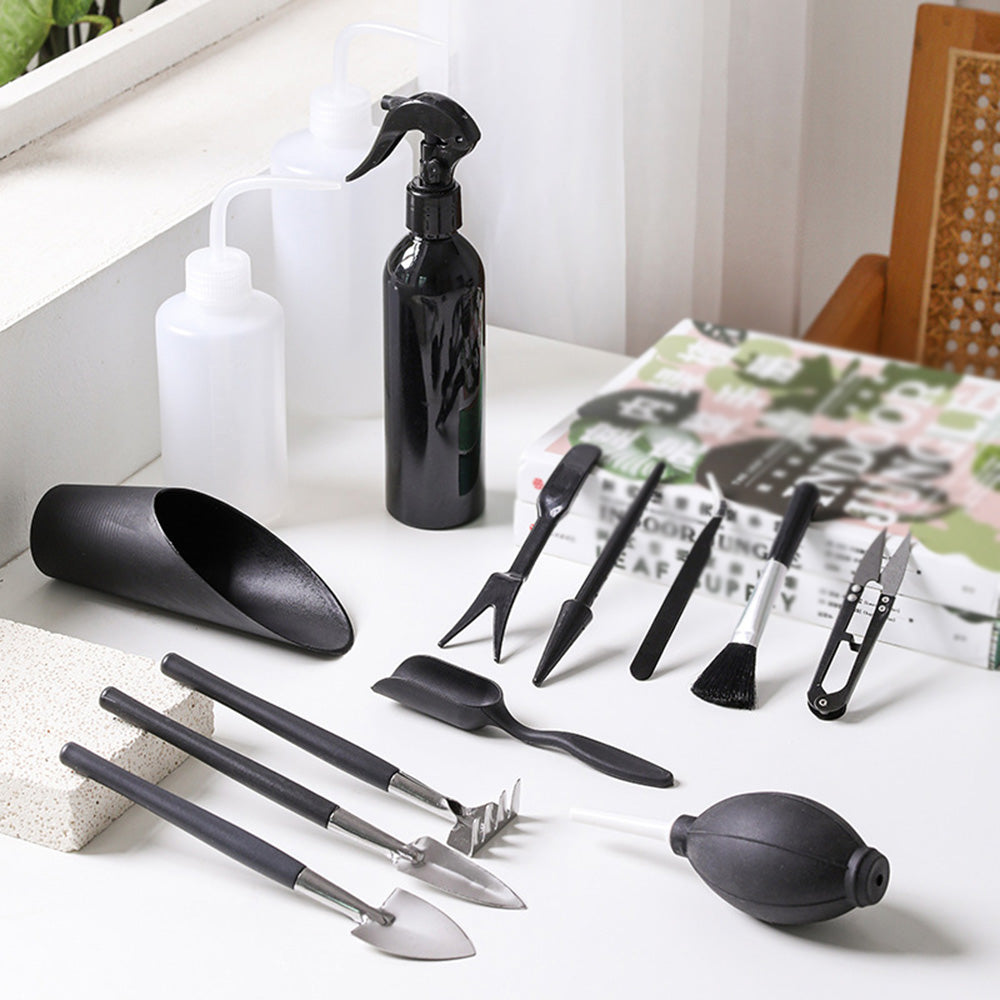 Kit de herramientas de jardinería para plantas suculentas y bonsáis; set de herramientas manuales en miniatura para trasplante y cuidado de plántulas en interiores.