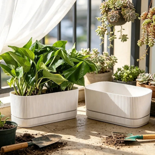 Maceta de plástico de doble capa con autorriego, jarrón de escritorio, maceta para plantas, engrosada, con orificio de drenaje, contenedor para verduras.