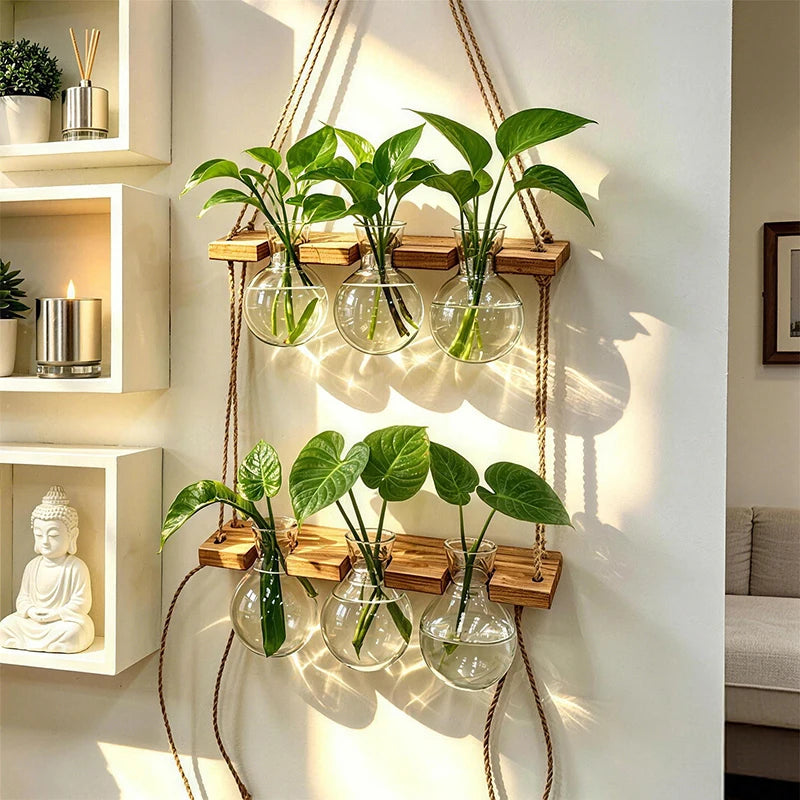 Maceta colgante, estilo bohemio con cuerda, ideal para montar en la pared. Jarrón para plantas acuáticas, perfecto para interiores, dormitorios, balcones y decoración del hogar.