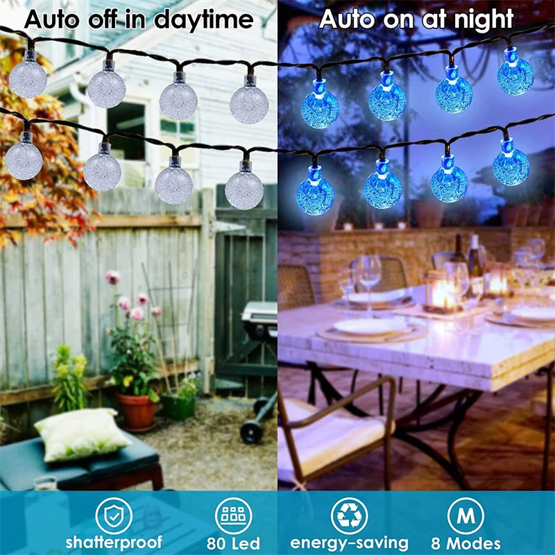 Guirnalda de luces solares para exteriores, luces LED de cristal en forma de globo, impermeables, para jardín, Navidad y decoración exterior.