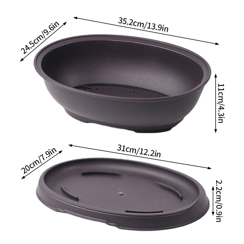 Macetas rectangulares de plástico para entrenamiento de bonsáis con bandeja de drenaje para plantas suculentas y bonsáis. Decoración del hogar.
