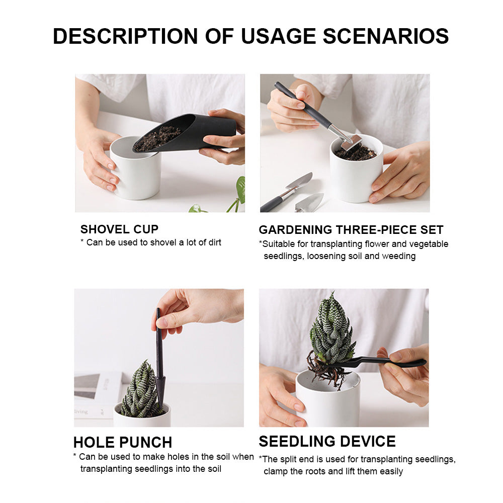 Kit de herramientas de jardinería para plantas suculentas y bonsáis; set de herramientas manuales en miniatura para trasplante y cuidado de plántulas en interiores.