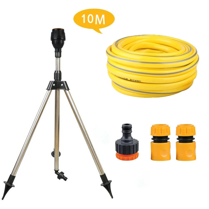 Aspersor automático giratorio de 360 grados para jardín, trípode de acero inoxidable, soporte de riego, herramienta de riego por chorro de agua para césped y jardín.