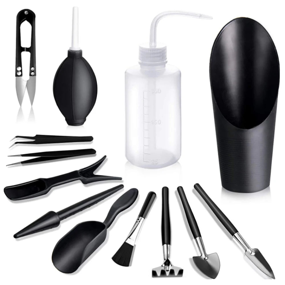 Kit de herramientas de jardinería para plantas suculentas y bonsáis; set de herramientas manuales en miniatura para trasplante y cuidado de plántulas en interiores.