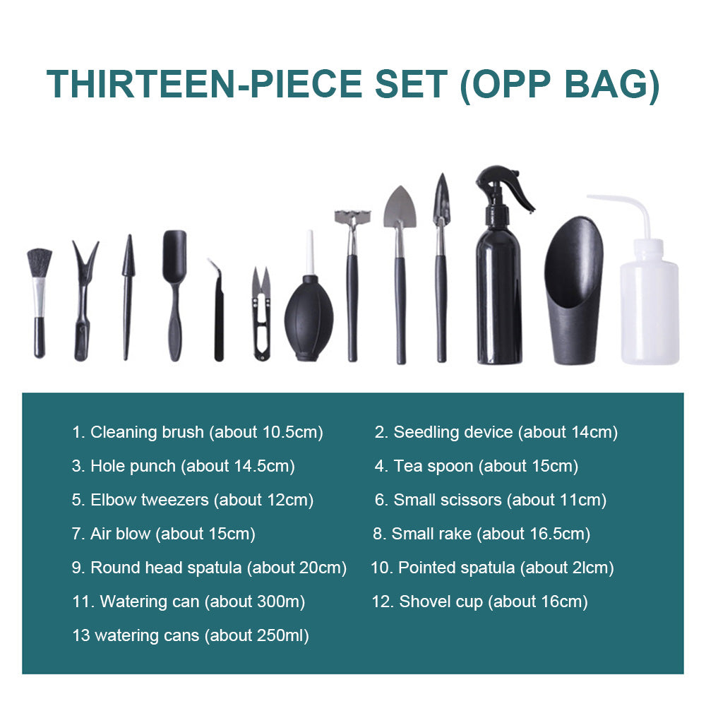 Kit de herramientas de jardinería para plantas suculentas y bonsáis; set de herramientas manuales en miniatura para trasplante y cuidado de plántulas en interiores.