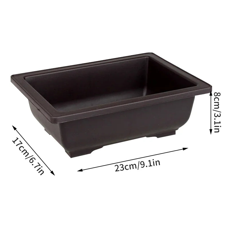 Macetas rectangulares de plástico para entrenamiento de bonsáis con bandeja de drenaje para plantas suculentas y bonsáis. Decoración del hogar.