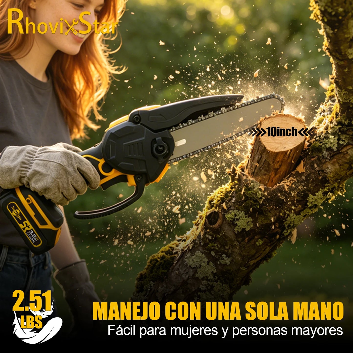 Motosierra de mano sin escobillas de 6 pulgadas, motosierra eléctrica inalámbrica recargable, herramienta eléctrica portátil para jardín y corte de leña, incluye caja de herramientas