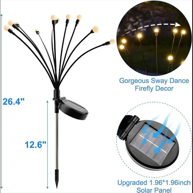 Luces de jardín: luces solares mejoradas con forma de luciérnaga, impermeables y vibrantes para decoración de exteriores.