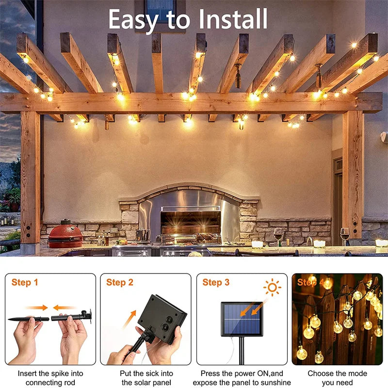 Guirnalda de luces solares para exteriores, luces LED de cristal en forma de globo, impermeables, para jardín, Navidad y decoración exterior.