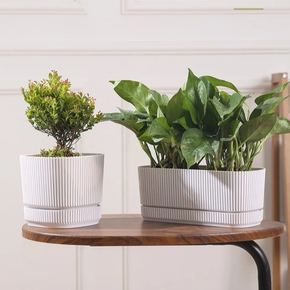 Maceta de plástico de doble capa con autorriego, jarrón de escritorio, maceta para plantas, engrosada, con orificio de drenaje, contenedor para verduras.