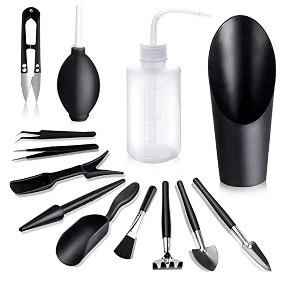 Kit de herramientas de jardinería para plantas suculentas y bonsáis; set de herramientas manuales en miniatura para trasplante y cuidado de plántulas en interiores.