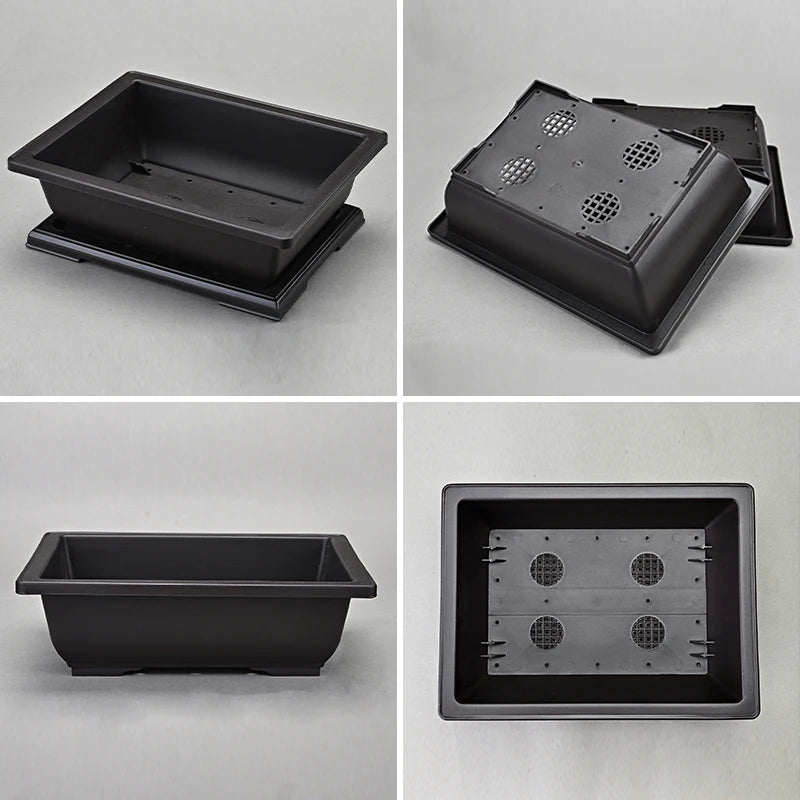 Macetas rectangulares de plástico para entrenamiento de bonsáis con bandeja de drenaje para plantas suculentas y bonsáis. Decoración del hogar.