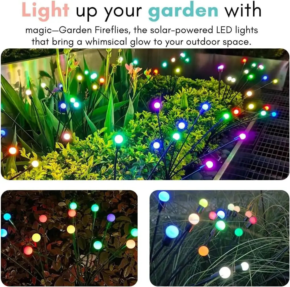 Luces de jardín: luces solares mejoradas con forma de luciérnaga, impermeables y vibrantes para decoración de exteriores.