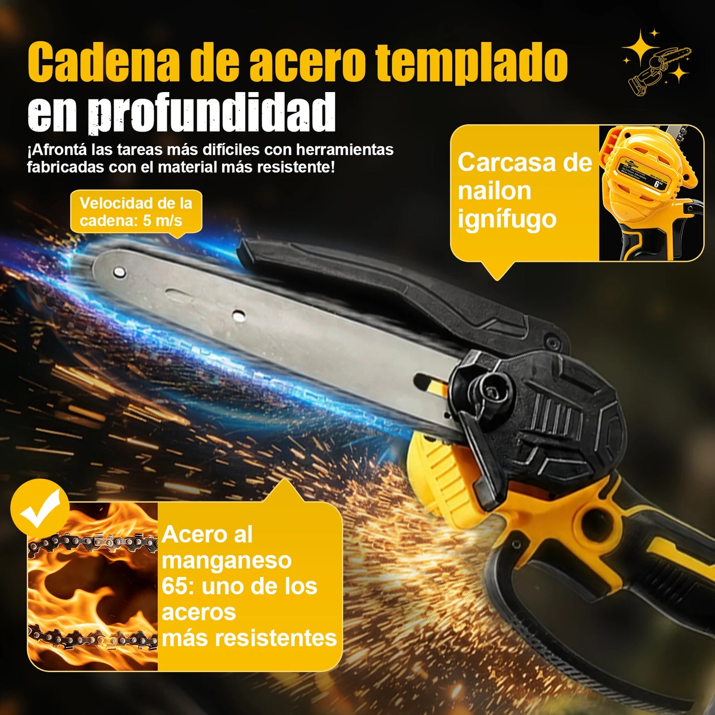 Motosierra de mano sin escobillas de 6 pulgadas, motosierra eléctrica inalámbrica recargable, herramienta eléctrica portátil para jardín y corte de leña, incluye caja de herramientas
