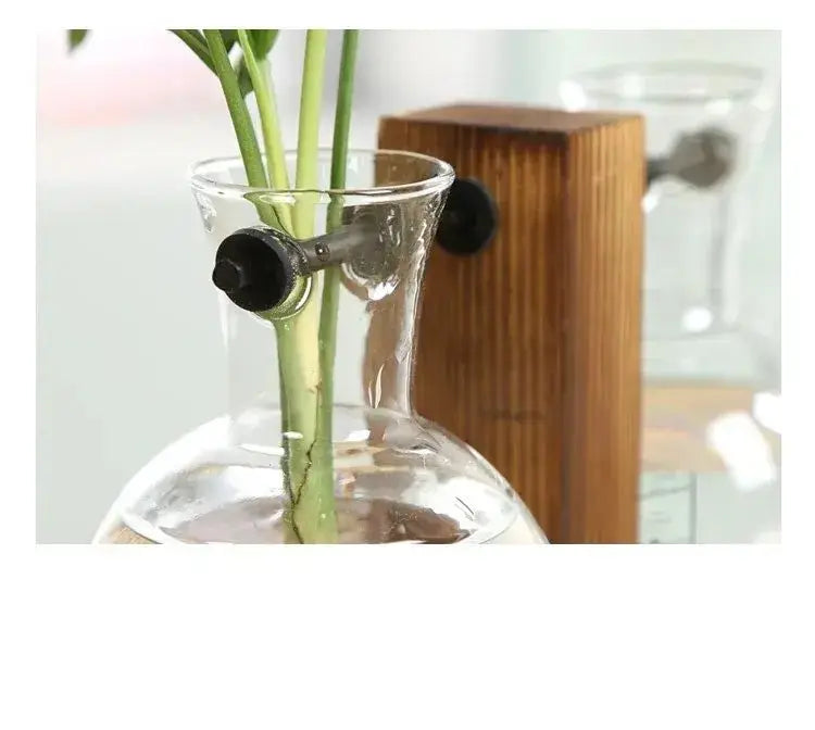 Macetero de escritorio creativo, jarrón de bulbo con soporte de madera, contenedor para plantas hidropónicas, decoración para el hogar y la mesa.
