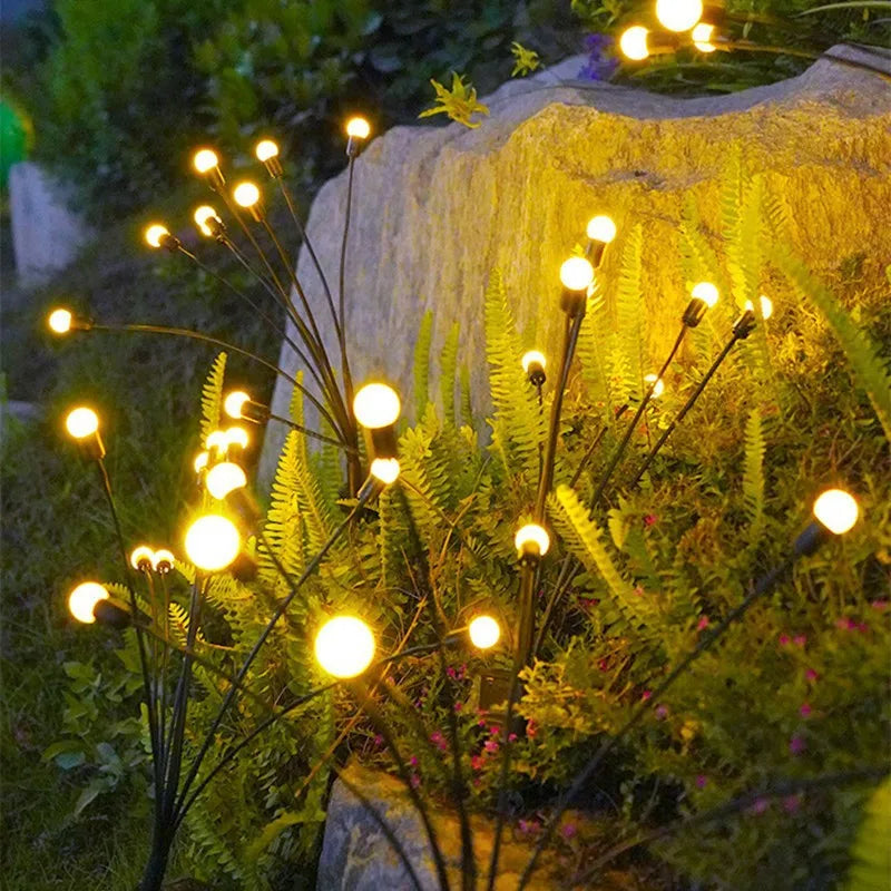 Luces de jardín: luces solares mejoradas con forma de luciérnaga, impermeables y vibrantes para decoración de exteriores.