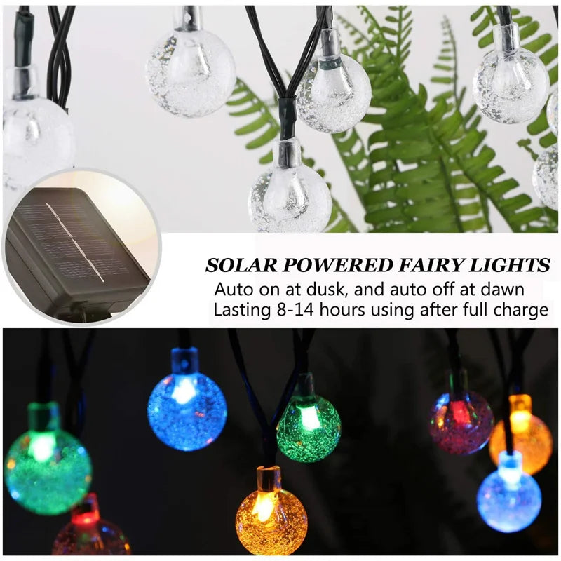 Guirnalda de luces solares para exteriores, luces LED de cristal en forma de globo, impermeables, para jardín, Navidad y decoración exterior.