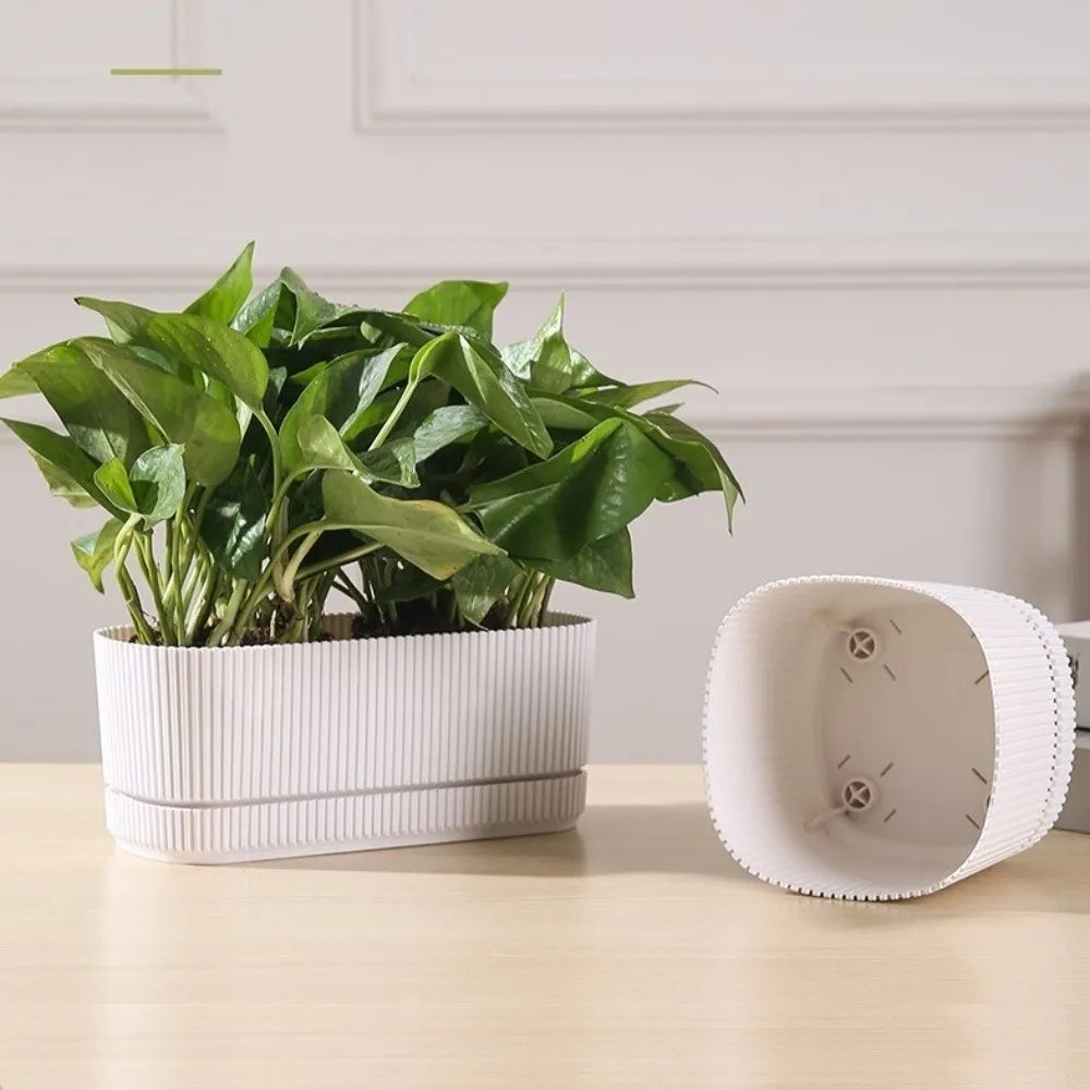Maceta de plástico de doble capa con autorriego, jarrón de escritorio, maceta para plantas, engrosada, con orificio de drenaje, contenedor para verduras.