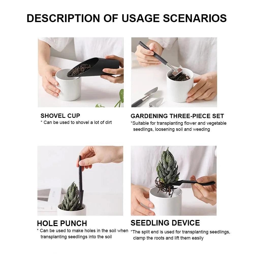 Kit de herramientas de jardinería para plantas suculentas y bonsáis; set de herramientas manuales en miniatura para trasplante y cuidado de plántulas en interiores.