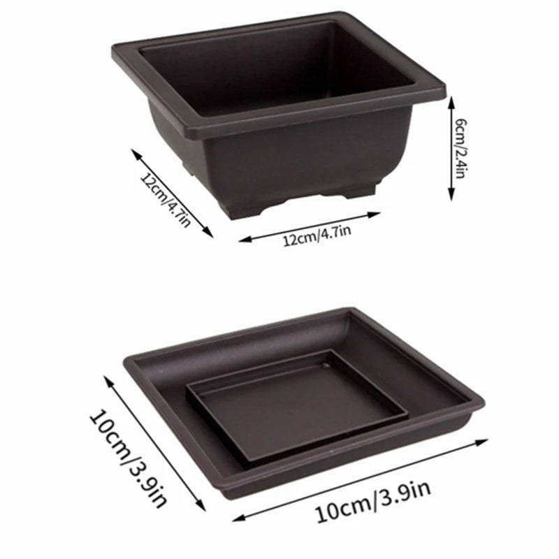 Macetas rectangulares de plástico para entrenamiento de bonsáis con bandeja de drenaje para plantas suculentas y bonsáis. Decoración del hogar.