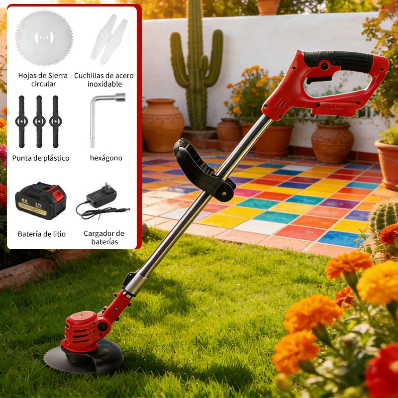 Cortacésped eléctrico de 21 V con longitud ajustable, inalámbrico, para jardín y herramientas de deshierbe.