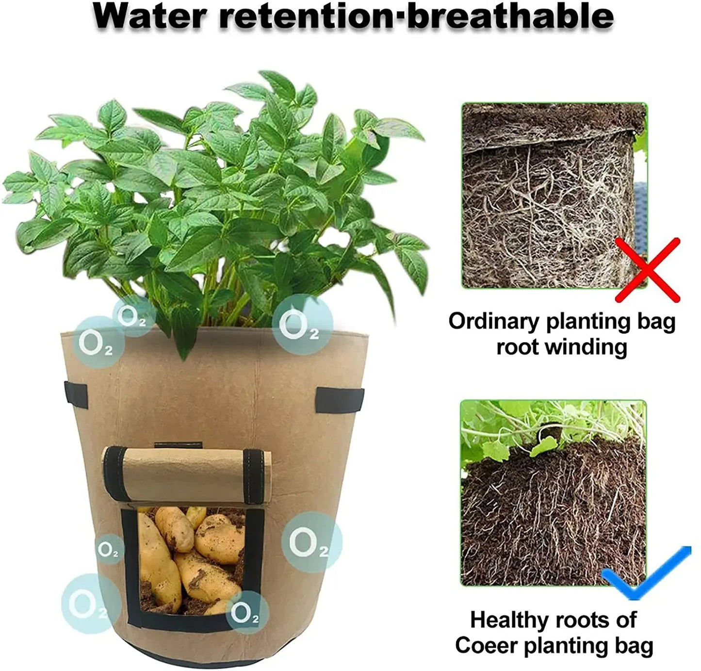 Bolsa de cultivo de fieltro de 2 tamaños, tela no tejida, macetas para patatas de jardín, invernaderos, bolsas de cultivo de hortalizas, herramientas verticales de hidratación