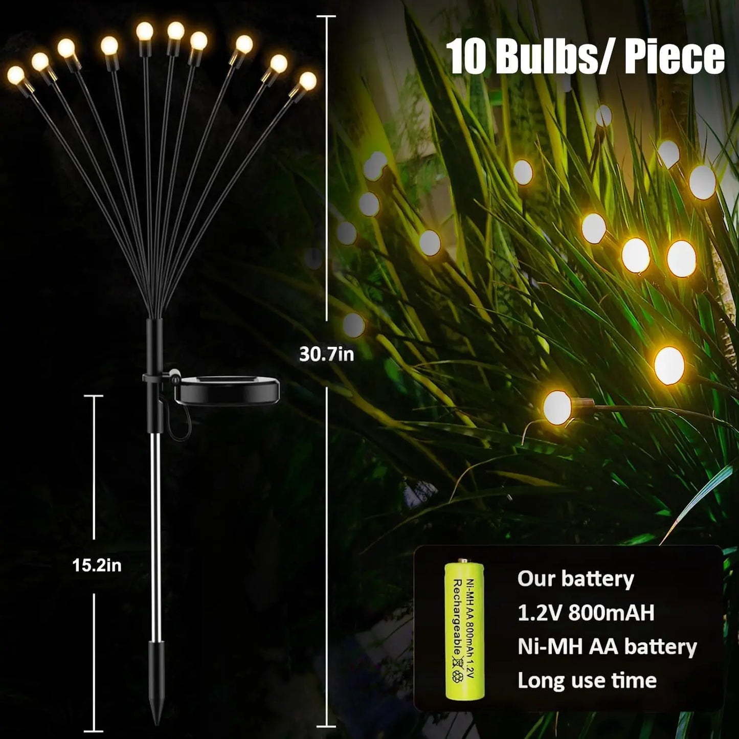 Luces de jardín: luces solares mejoradas con forma de luciérnaga, impermeables y vibrantes para decoración de exteriores.