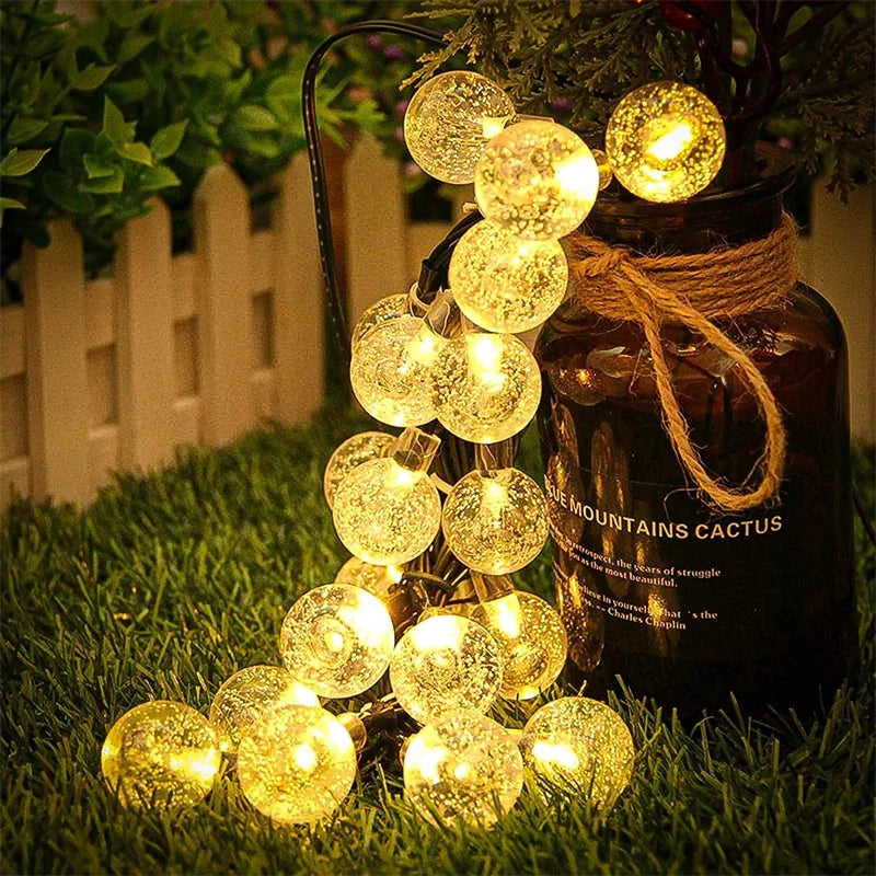 Guirnalda de luces solares para exteriores, luces LED de cristal en forma de globo, impermeables, para jardín, Navidad y decoración exterior.