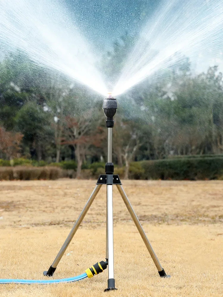 Aspersor automático giratorio de 360 grados para jardín, trípode de acero inoxidable, soporte de riego, herramienta de riego por chorro de agua para césped y jardín.