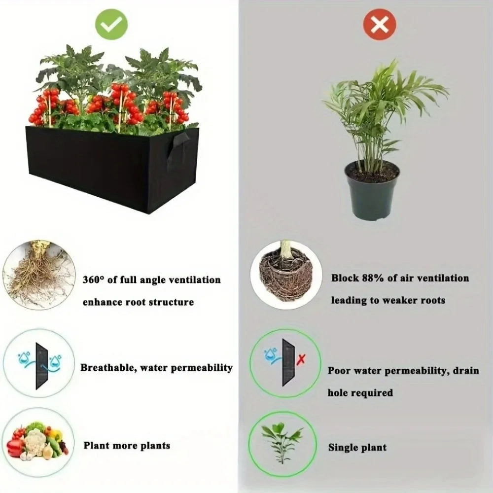 Bolsa de cultivo cuadrada transpirable, cubo de cultivo de tela no tejida con diseño de control de raíces, ahorra espacio y es plegable para una jardinería versátil.
