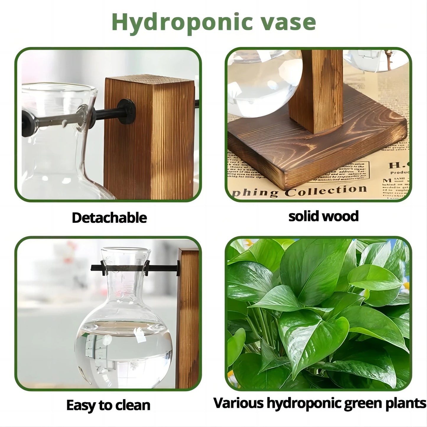 Macetero de escritorio creativo, jarrón de bulbo con soporte de madera, contenedor para plantas hidropónicas, decoración para el hogar y la mesa.