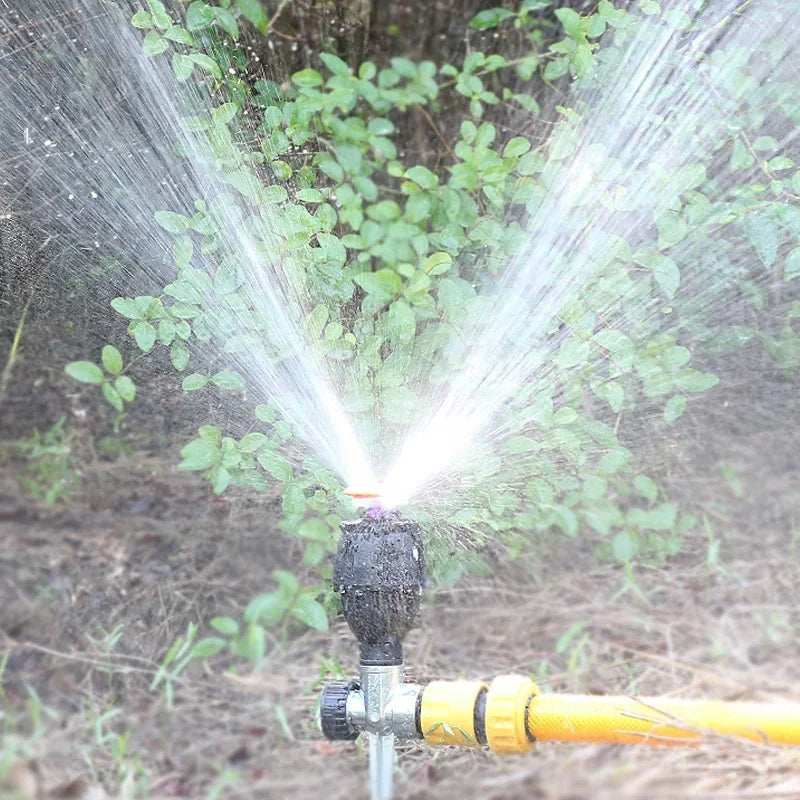 Aspersor automático giratorio de 360 grados para jardín, trípode de acero inoxidable, soporte de riego, herramienta de riego por chorro de agua para césped y jardín.