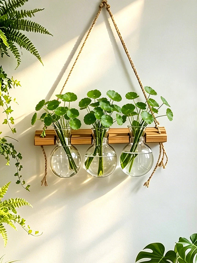 Maceta colgante, estilo bohemio con cuerda, ideal para montar en la pared. Jarrón para plantas acuáticas, perfecto para interiores, dormitorios, balcones y decoración del hogar.