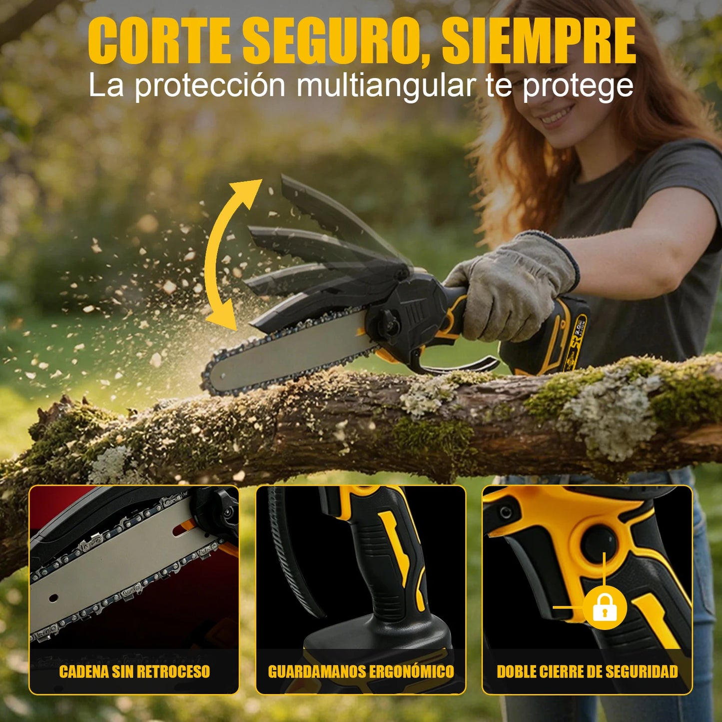 Motosierra de mano sin escobillas de 6 pulgadas, motosierra eléctrica inalámbrica recargable, herramienta eléctrica portátil para jardín y corte de leña, incluye caja de herramientas