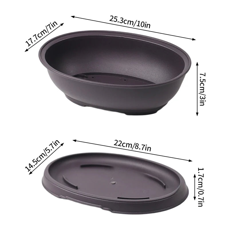 Macetas rectangulares de plástico para entrenamiento de bonsáis con bandeja de drenaje para plantas suculentas y bonsáis. Decoración del hogar.