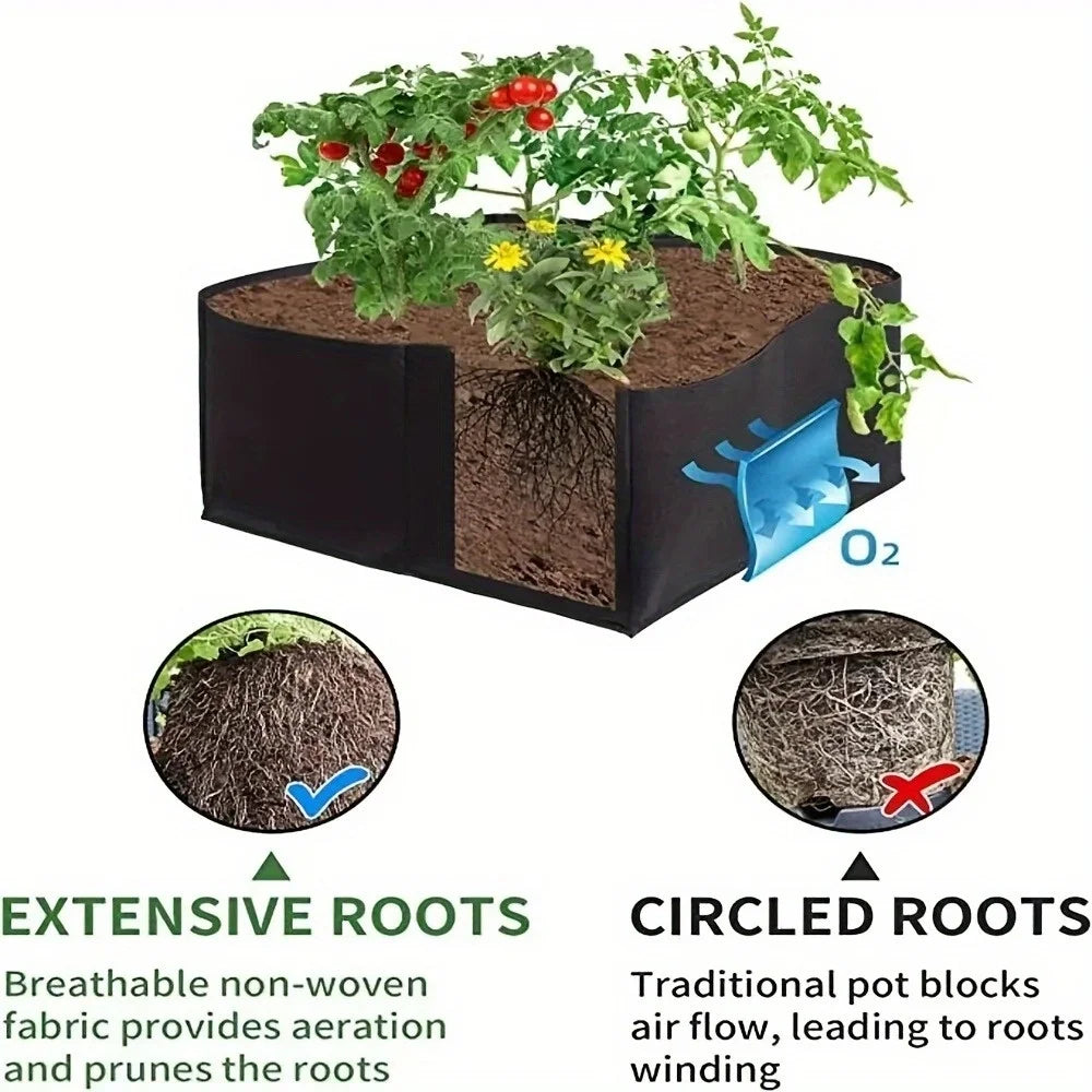 Bolsa de cultivo cuadrada transpirable, cubo de cultivo de tela no tejida con diseño de control de raíces, ahorra espacio y es plegable para una jardinería versátil.