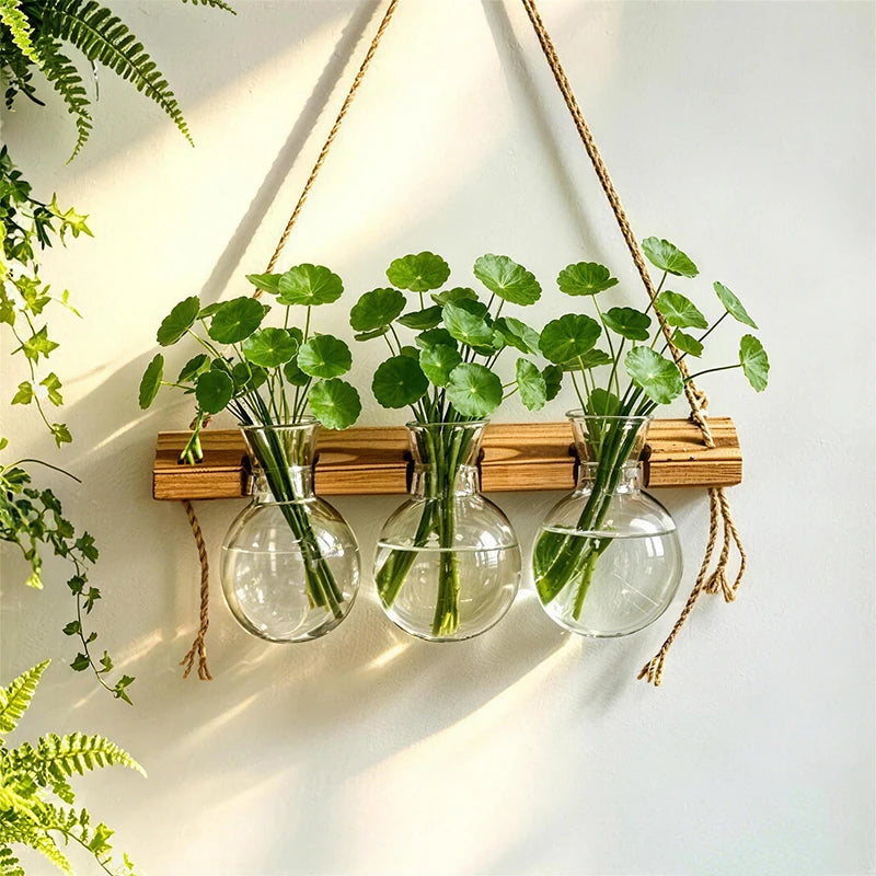 Maceta colgante, estilo bohemio con cuerda, ideal para montar en la pared. Jarrón para plantas acuáticas, perfecto para interiores, dormitorios, balcones y decoración del hogar.