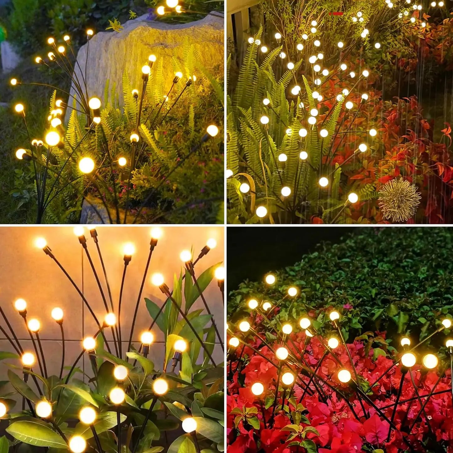 Luces de jardín: luces solares mejoradas con forma de luciérnaga, impermeables y vibrantes para decoración de exteriores.