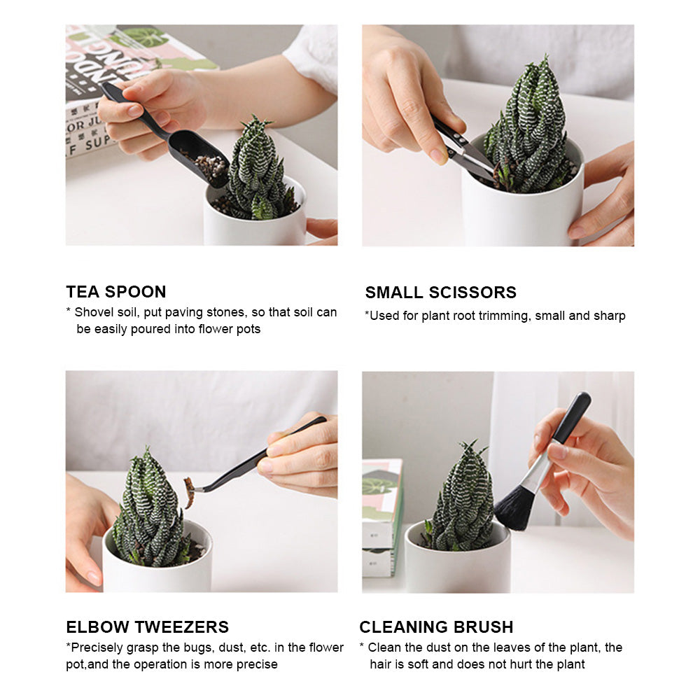 Kit de herramientas de jardinería para plantas suculentas y bonsáis; set de herramientas manuales en miniatura para trasplante y cuidado de plántulas en interiores.