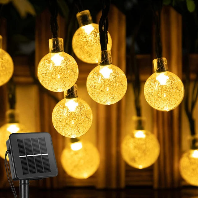 Guirnalda de luces solares para exteriores, luces LED de cristal en forma de globo, impermeables, para jardín, Navidad y decoración exterior.