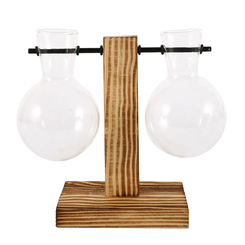 Macetero de escritorio creativo, jarrón de bulbo con soporte de madera, contenedor para plantas hidropónicas, decoración para el hogar y la mesa.