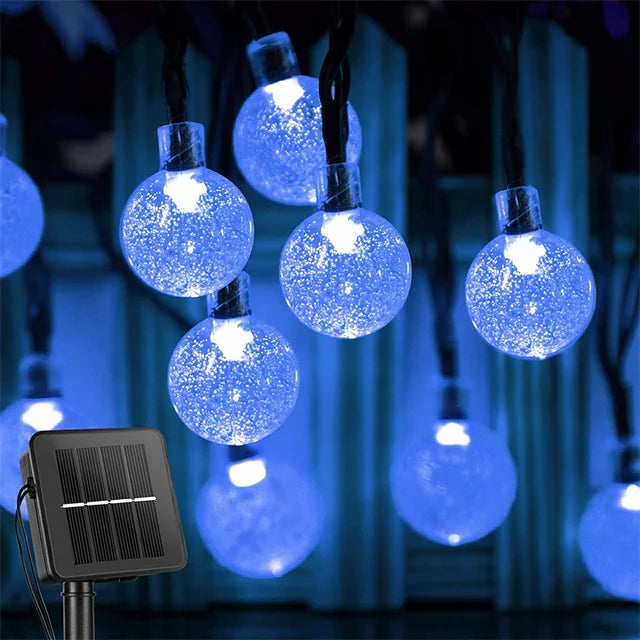 Guirnalda de luces solares para exteriores, luces LED de cristal en forma de globo, impermeables, para jardín, Navidad y decoración exterior.