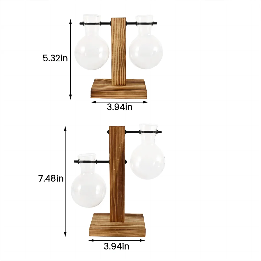 Macetero de escritorio creativo, jarrón de bulbo con soporte de madera, contenedor para plantas hidropónicas, decoración para el hogar y la mesa.