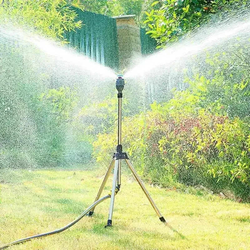 Aspersor automático giratorio de 360 grados para jardín, trípode de acero inoxidable, soporte de riego, herramienta de riego por chorro de agua para césped y jardín.