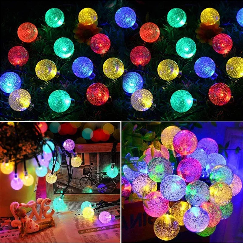 Guirnalda de luces solares para exteriores, luces LED de cristal en forma de globo, impermeables, para jardín, Navidad y decoración exterior.