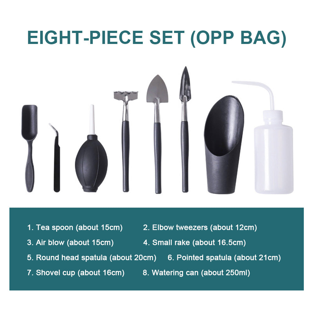 Kit de herramientas de jardinería para plantas suculentas y bonsáis; set de herramientas manuales en miniatura para trasplante y cuidado de plántulas en interiores.