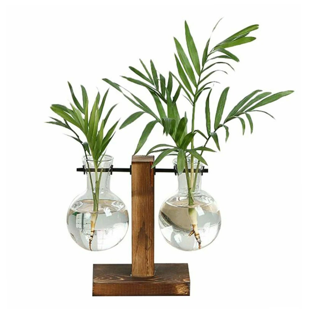 Macetero de escritorio creativo, jarrón de bulbo con soporte de madera, contenedor para plantas hidropónicas, decoración para el hogar y la mesa.