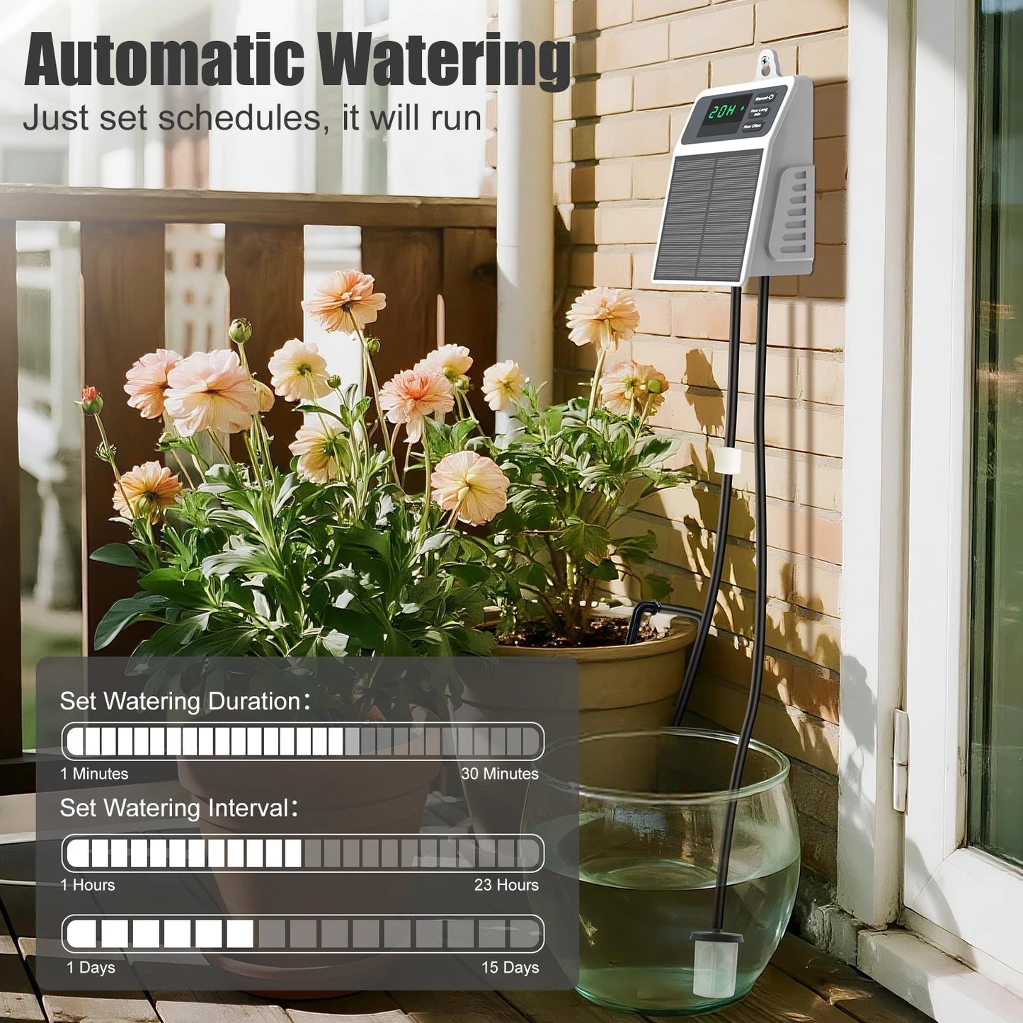 Sistema de riego por goteo solar mejorado. Riego automático de plantas para el hogar, jardín, balcón, invernadero y plantas colgantes.